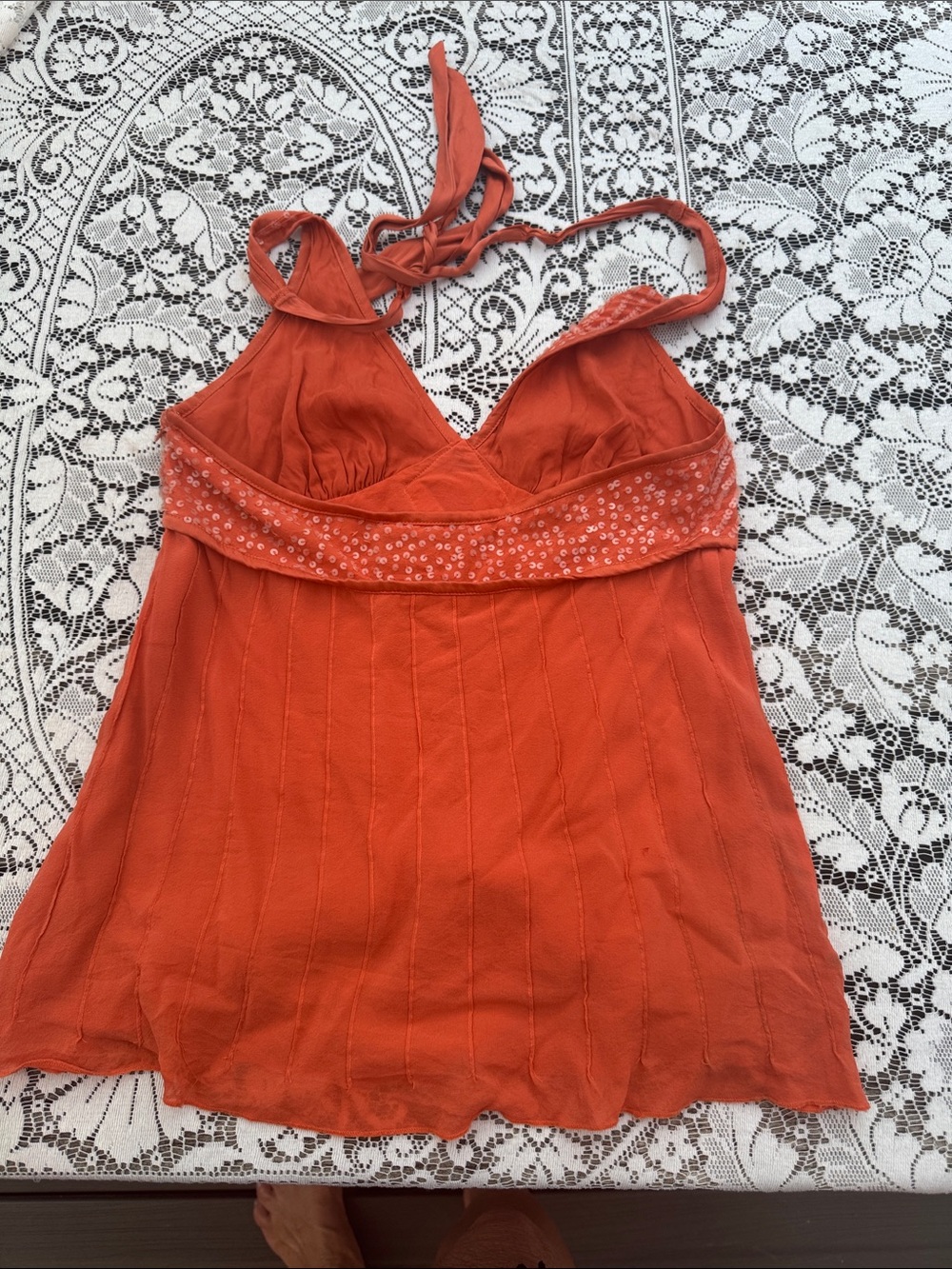 bebe Orange Sequin Halter Bandeau Top - Picture 3 of 4